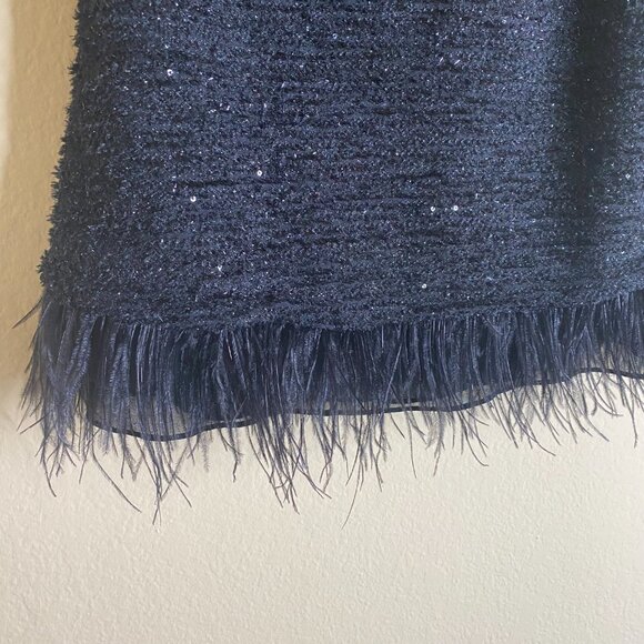 deletta anthropologie boucle short sleeve shimmer top w/ feather trim - Picture 3 of 5